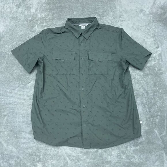 Voyager Mens M Green Printed Button-Up Shirt Short Sleeve a0437 - Picture 1 of 7